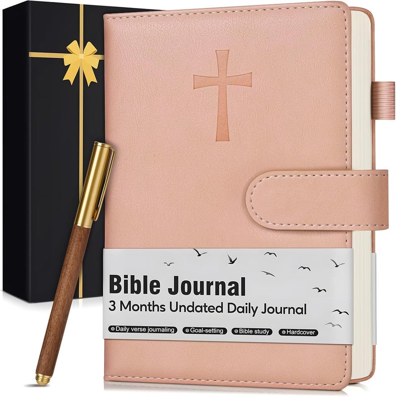 PAPEJOON Leather Christian Bible Journal for Women Men, Prayer Journal for Scripture Study & Daily Devotional, Undated Church Notes Notebook, Jesus Religious Faith Gifts for Pastor, Graduation, Baptism, Pink - Image 1